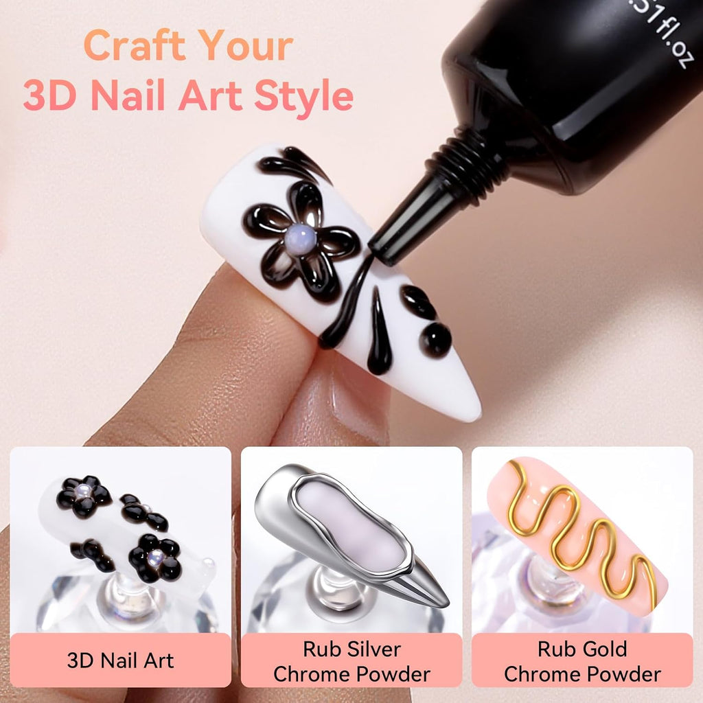 Makartt 3D Gel Nail Art: 15g Sculpting Gel Nail Art Glue for Craving Black Candy Molding Gel No Wipe Embossed Gel Polish Rhinestone Nails Charm Glue Decoration Manicure Designs (Noir)