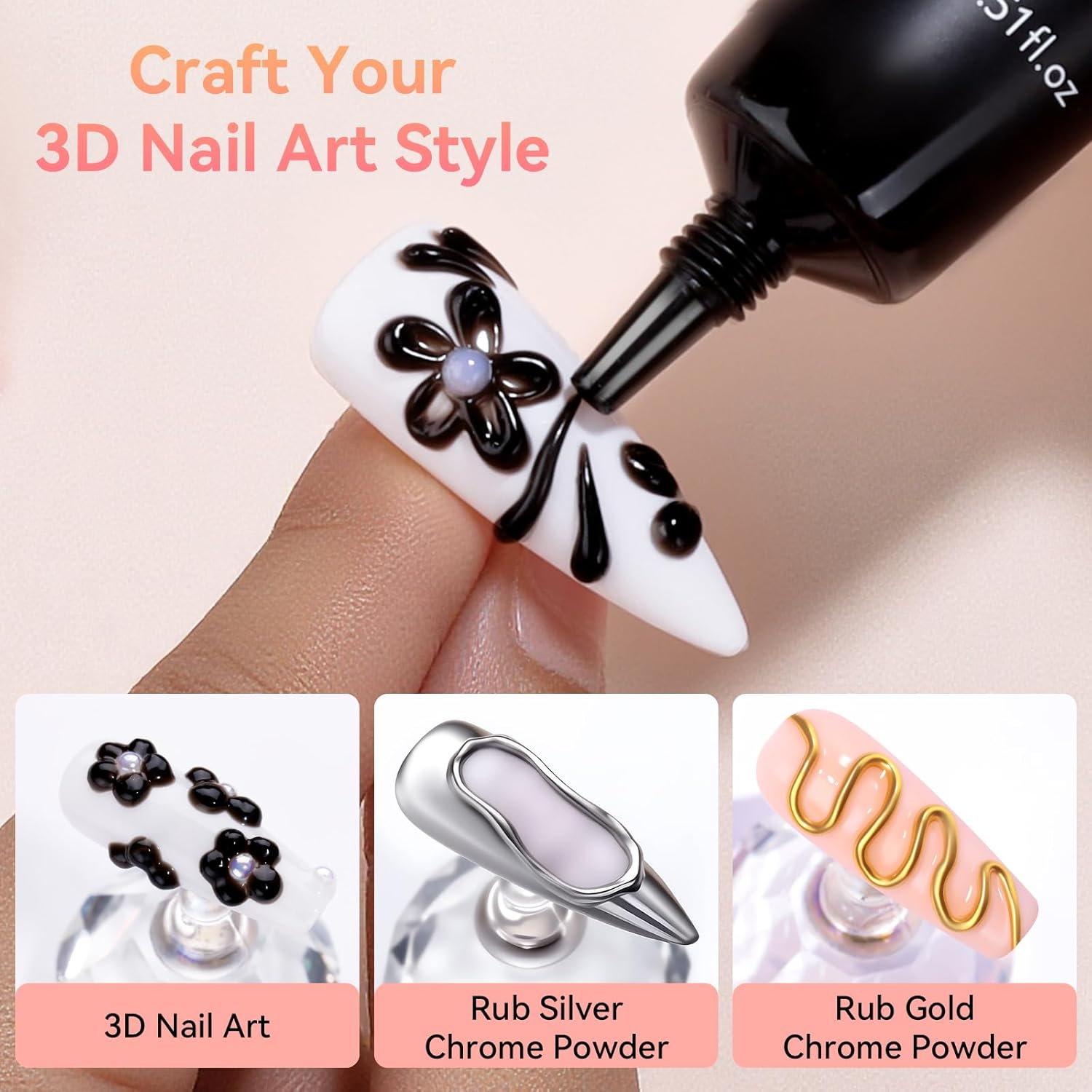 Makartt 3D Gel Nail Art: 15g Sculpting Gel Nail Art Glue for Craving Black Candy Molding Gel No Wipe Embossed Gel Polish Rhinestone Nails Charm Glue Decoration Manicure Designs (Noir)