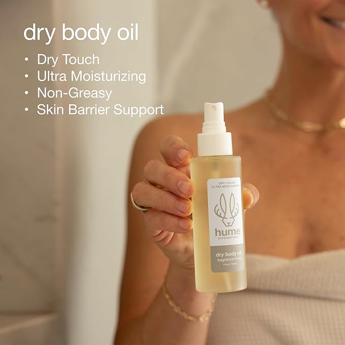 HUME SUPERNATURAL Dry Body Oil Spray - Moisturizing Oil for Dry Skin, After Shower Body Oils for Women and Men, Oil Body Spray, Nourishing, Hydration, Glow, Probiotic, Fragrance Free, 1 Pack
