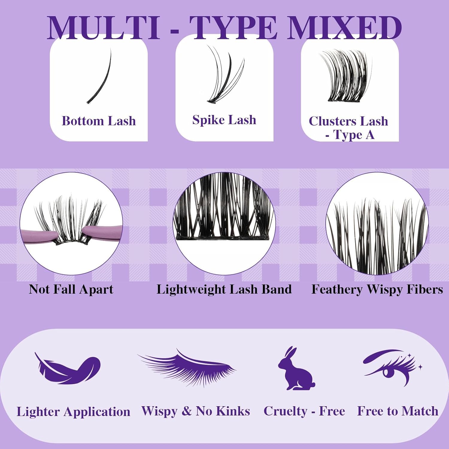 B&Qaugen B&Q Lash Extension Kit 10-16mm Eyelash Extension Kit Multi-Type A Lash Clusters Kit 256PCS Lash Clusters with Bottom Lashes, 7D Wispy Spikes Fans, Bond & Seal, Lash Tweezer （spike-A-10-16mm）