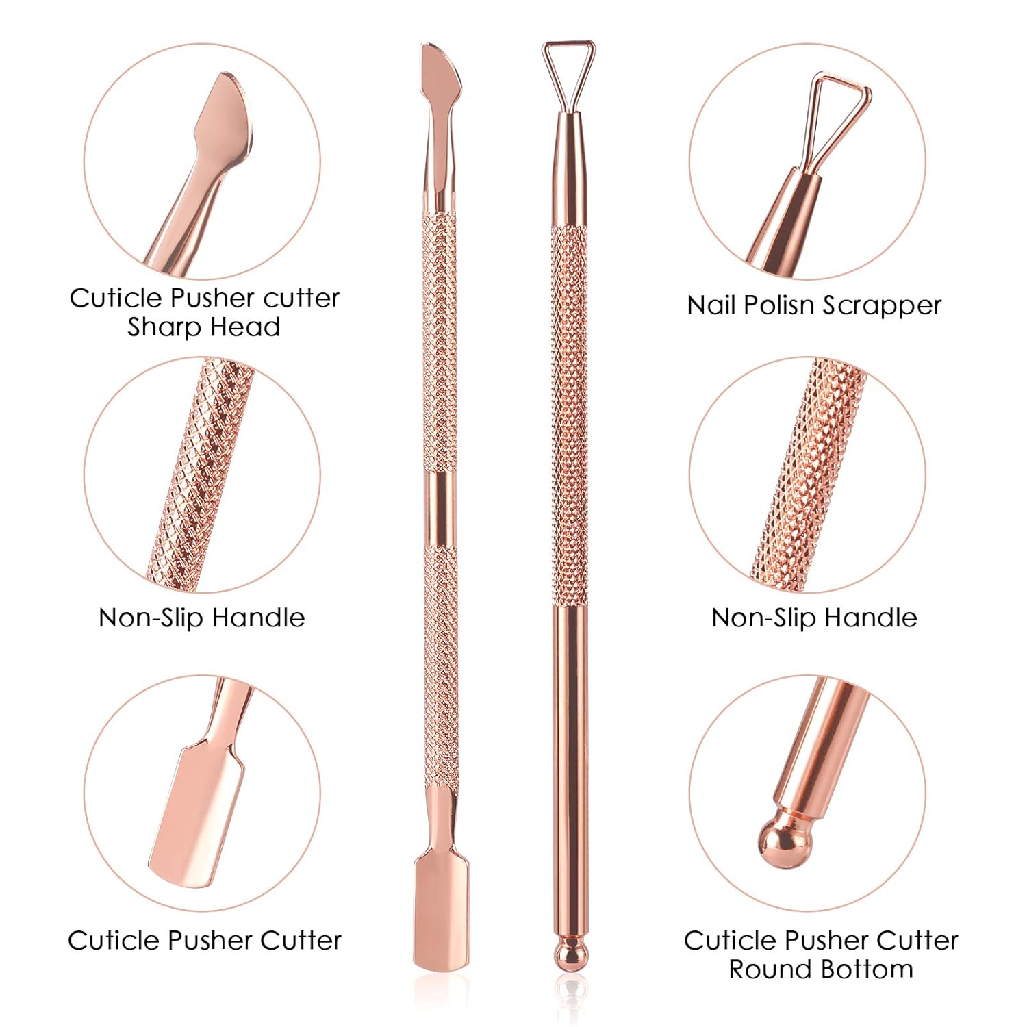 Cuticle Trimmer with Cuticle Pusher and Cutter,YINYIN Cuticle Remover Cutter Nipper Clippers Durable Pedicure Manicure Tools for Fingernails and Toenails(D501-RoseGold)…