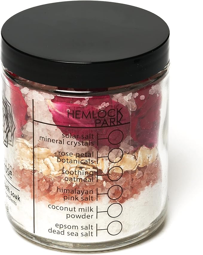 Hemlock Park Scarlet Rose Coconut Milk Bath Soak | Organic Coconut Milk, Botanicals, Dead Sea, Epsom, and Himalayan Pink Mineral Salts | 9.5 oz Jar