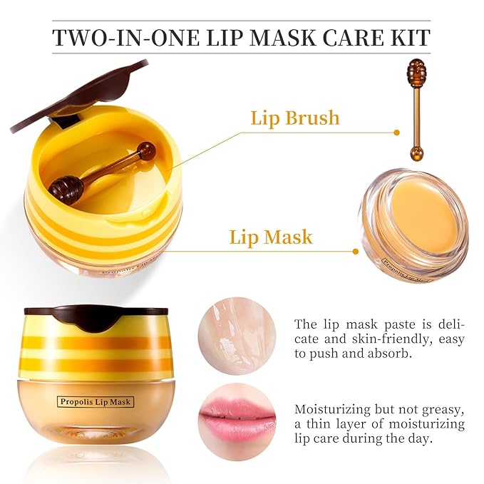 2 PCS Honey Lip Balm Pot, Strawberry & Honey Lip Mask, Reduces Lines, Hydrate & Moisturizing Skin Care, Prevention Dry Cracked Lips Repair Treatment
