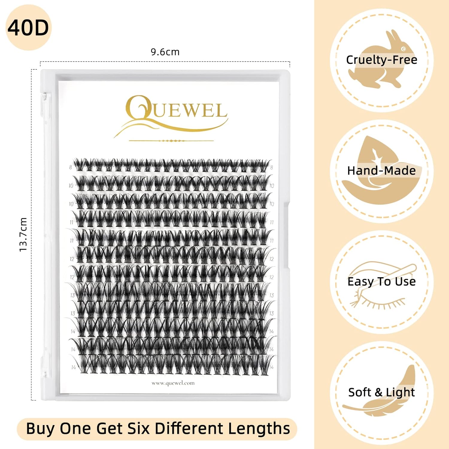 QUEWEL Cluster Lashes 240Pcs Individual Lashes 40D 0.07D Curl Mix8-14mm Lash Extensions Clusters Lashes Soft&Natural False Eyelashes Individual DIY Eyelash Extension at Home(40D 0.07D MIX8-14)