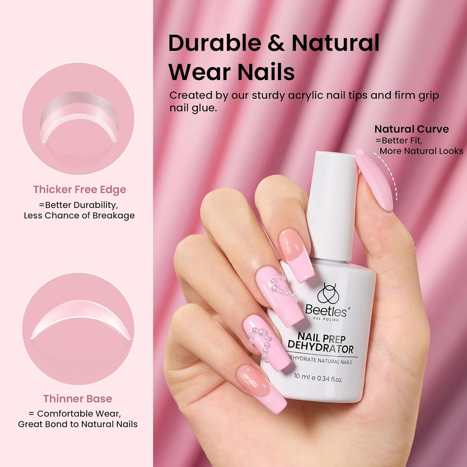 Beetles Gel Nail Kit Medium Square with Nail Dehydrator and Primer, 576Pcs Half Matte Etch-X Gel Nail Tips Solid Nail Glue Mini Nail Lamp Acrylic Nail Tips Easy DIY Nail Extension Set Gift for Women