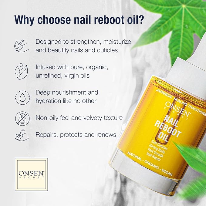 Onsen Secret Nail Reboot Duo - Treatment for Damaged Nails - Natural Nail Care & Cuticle Repair - Visible Results For Perfect Nails, Cuticle Conditioner Cream 30ml & Nail Reboot Oil 30ml