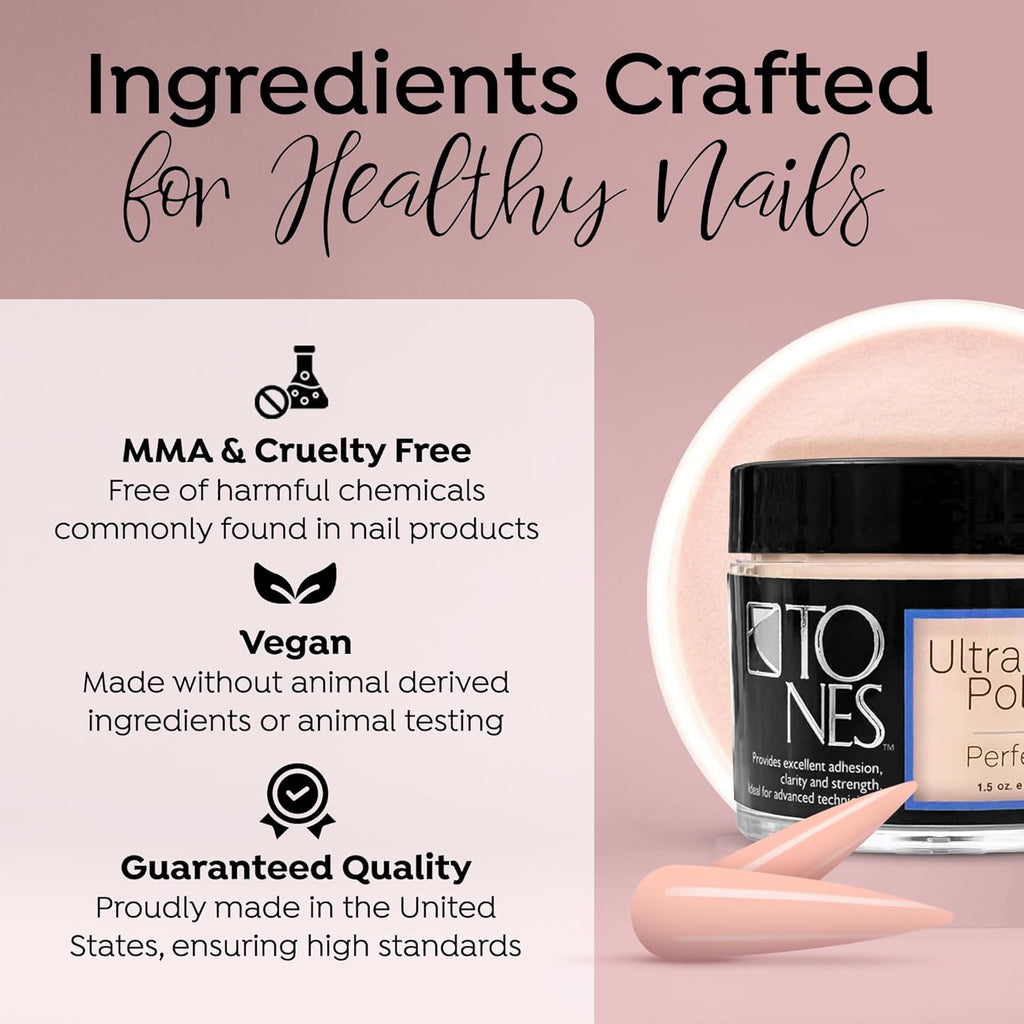 Tones Pro Acrylic Nail Powder, Perfect Pink (Soft Pastel Pink), (1.5 Fl Oz) - Long-Lasting & Non-Yellowing Polymer for Salon Quality Nail Extensions & 3D Art