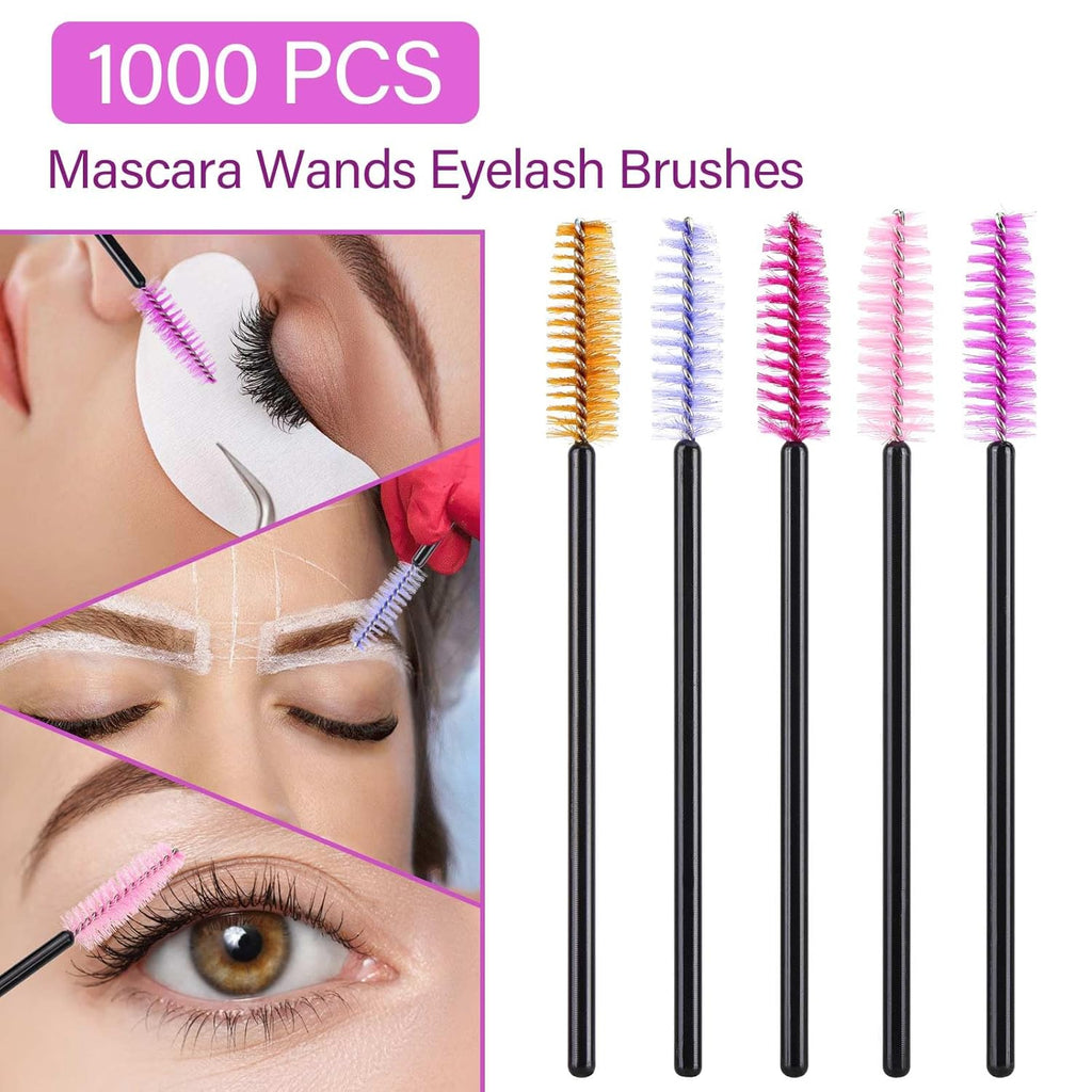 1000 Disposable Mascara Wands Eyelash Brushes Spoolies for Eyebrow Eye Lash Extension Multicolor
