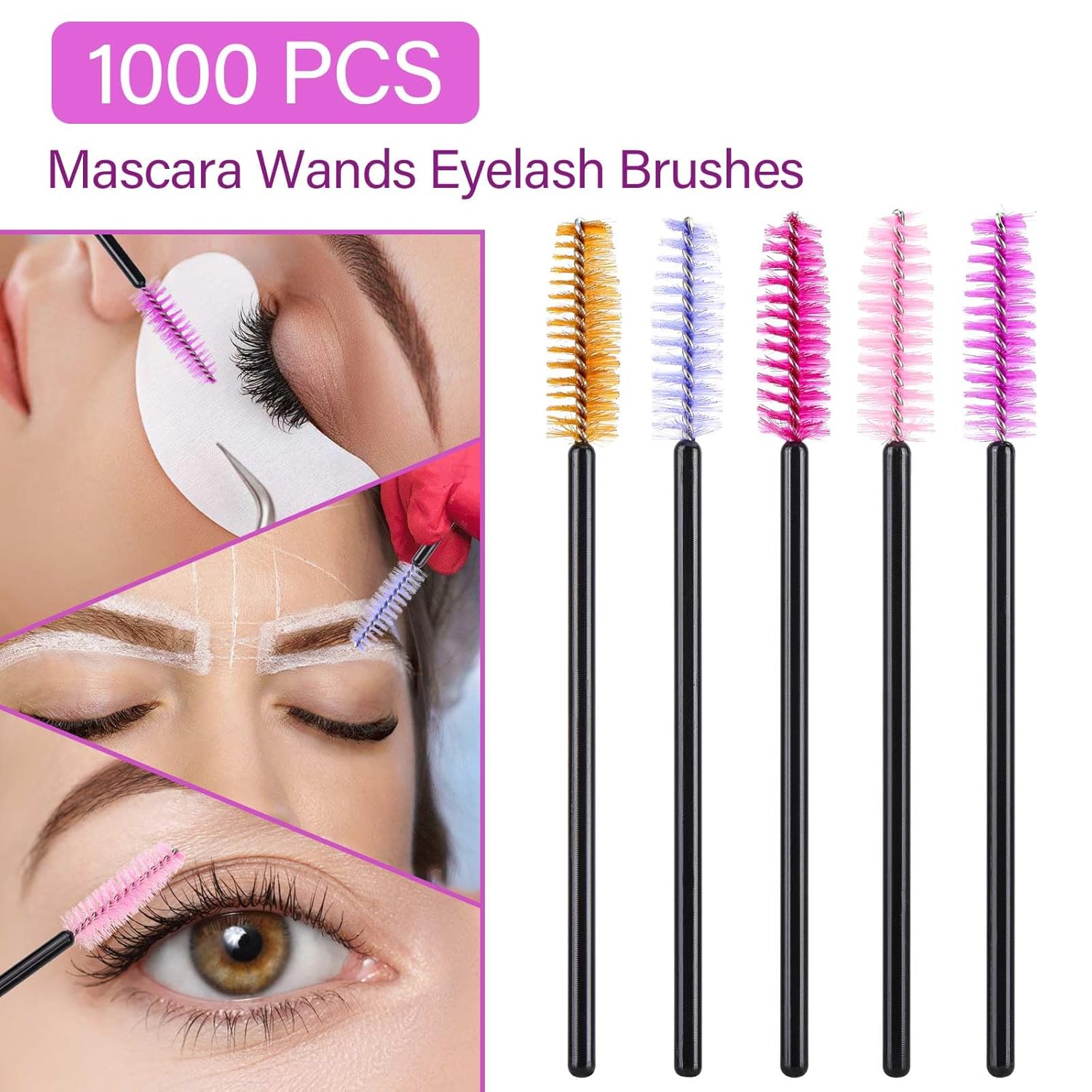 1000 Disposable Mascara Wands Eyelash Brushes Spoolies for Eyebrow Eye Lash Extension Multicolor