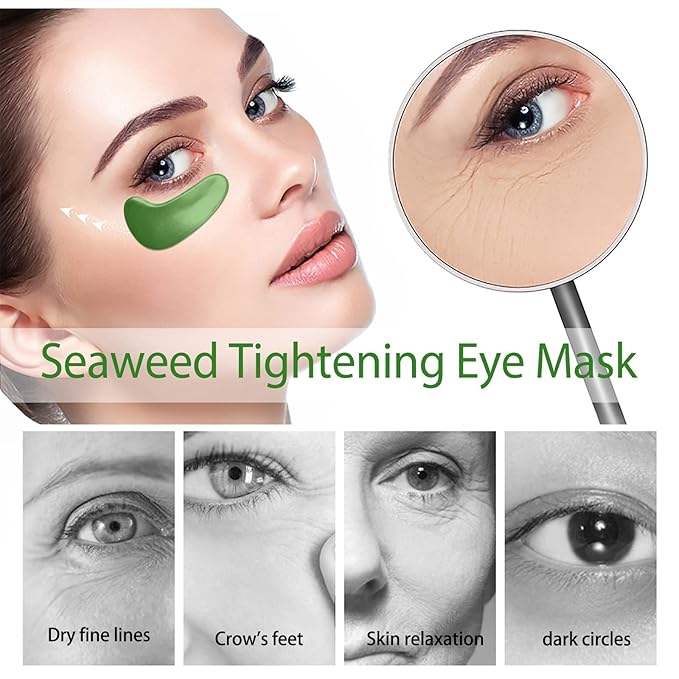 Seaweed Eye Mask, Under Eye Patches with Collagen and Hyaluronic Acid, Seaweed Tightening Eye Mask, Hydrating Green Eye Gel Pads for Puffy Eyes, Wrinkles, Dark Circles and Bags Under Eyes - 30 Pairs