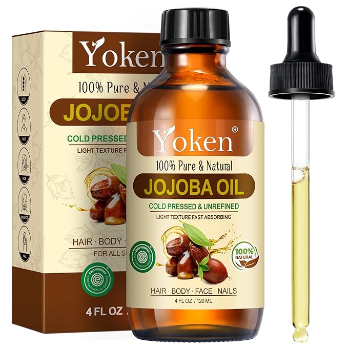 Jojoba Oil 4 fl oz EWG Verified Organic 100% Pure Jojoba Oil Cold Pressed for Skin, Hair, Nails, Cuticles - Unrefined & Hexane Free, Natural Moisturizer Carrier oils Facial Serum for Gua Sha