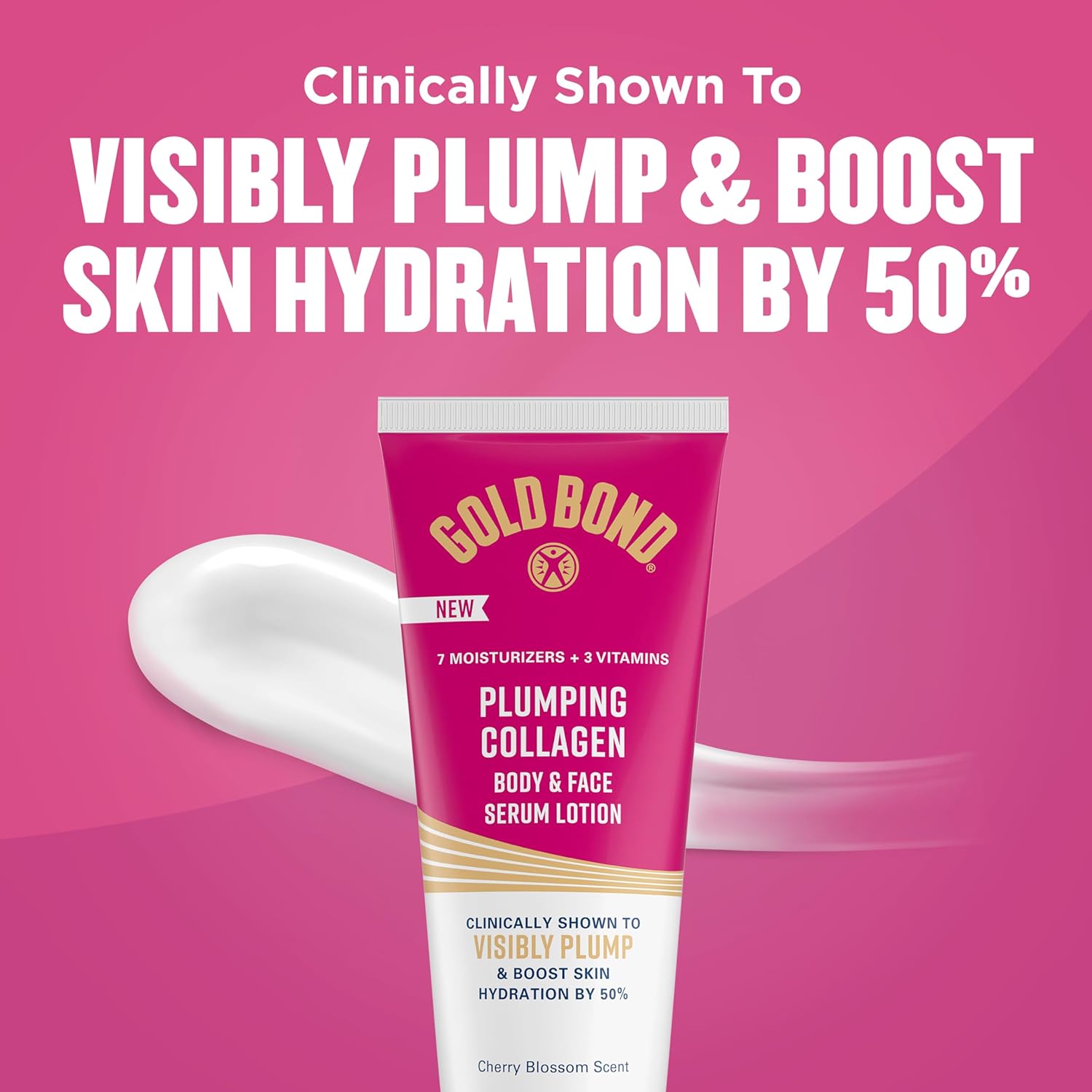 Gold Bond Plumping Collagen Body and Face Serum Lotion, Lightweight Hydrating Moisturizer with Collagen Peptide Complex, Jojoba and Grapeseed Oils to Visibly Plump Skin, Cherry Blossom Scent, 8 oz