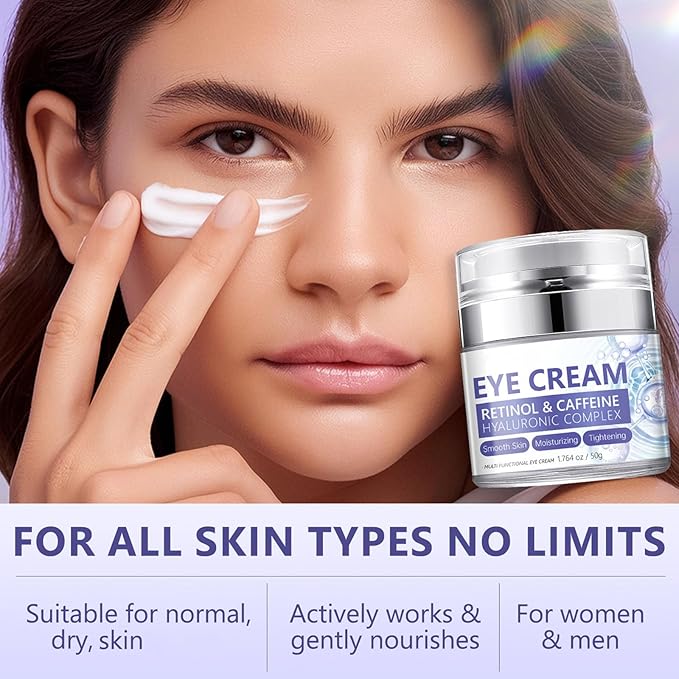 Caffeine Eye Cream for Dark Circles and Puffiness, Retinol Eye Cream for Anti-Aging & Wrinkles, Firming & Repair Under Eye Moisturizer for Hydrating Reduce Fine Lines Smoothing Skin Care 1.76 FL OZ