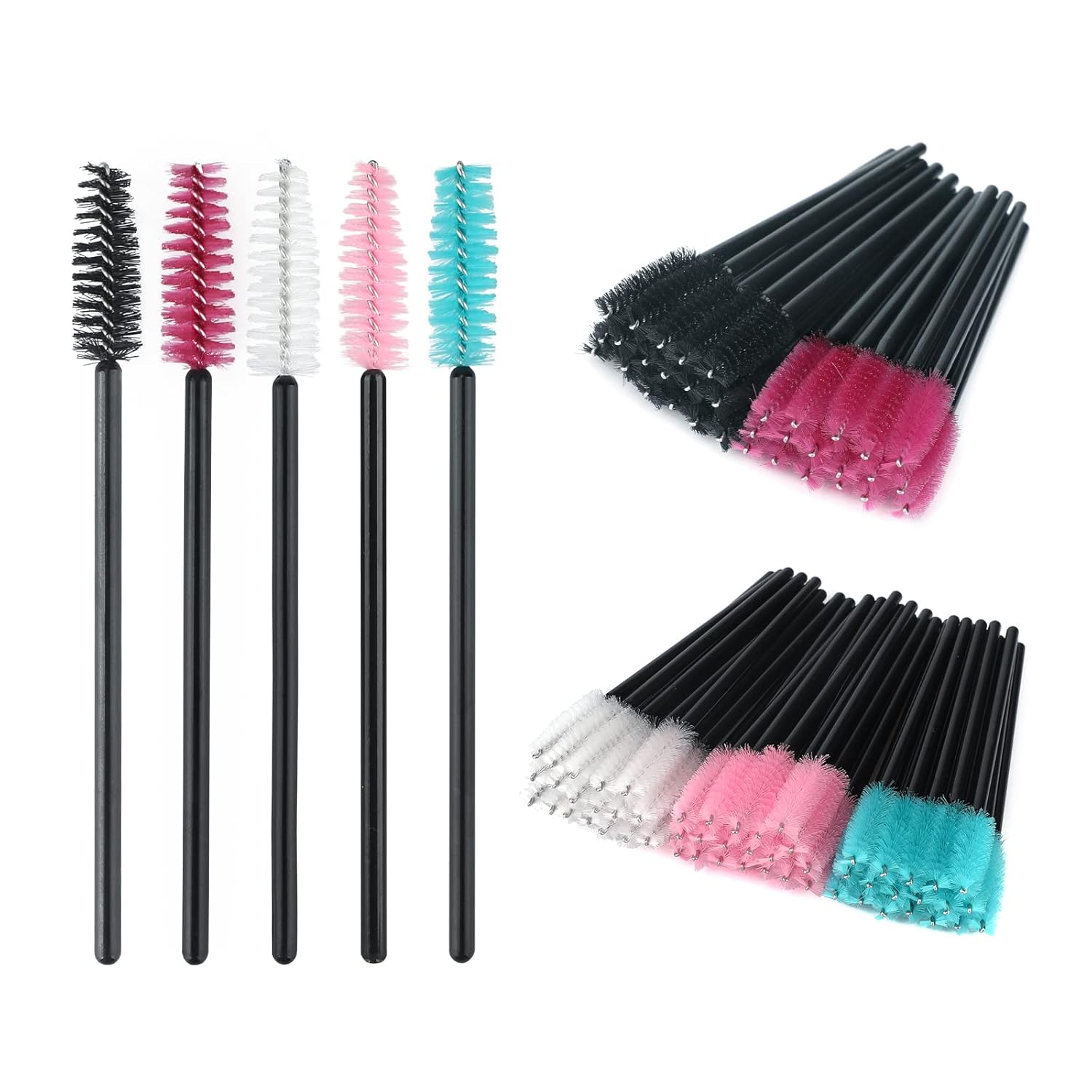 G2PLUS 100PCS Disposable Eyelash Brushes, Adjustable Mascara Wands Makeup Applicator, Lash Spoolies Brushes for Eyelash Extensions and Eyebrows (Multi-colored)