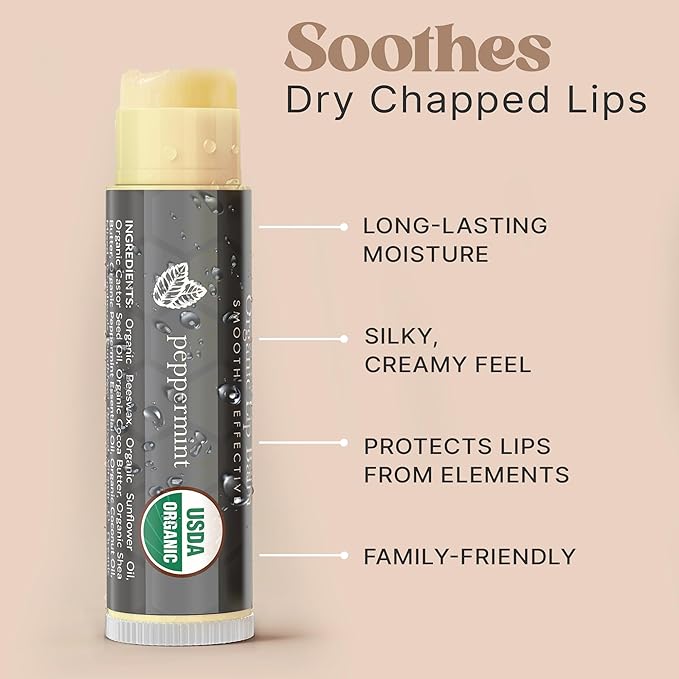 USDA Organic Peppermint Lip Balm - USA Made with Natural Ingredients, Chapstick for Dry Lips, Birthday Gifts for Her & Him, Hydrating Beauty Gifts for Women, Men, Teens & Kids, Lip Moisturizer
