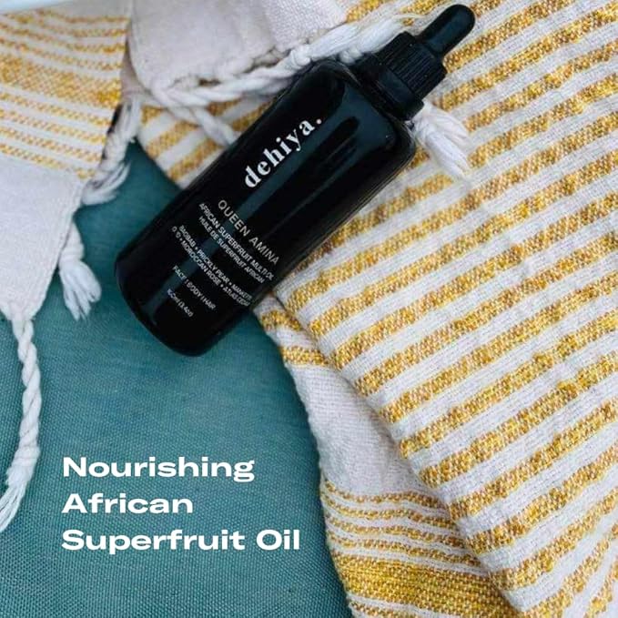 Queen Amina African Superfruit Oil, Face Oil, Body Oil, Hair Oil, Cleansing Oil, Makeup Remover, Scalp Treatment, Beard Oil, Jojoba, Argan, Geranium, All Skin Types, 3.4oz, 100mL
