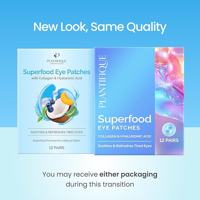 PLANTIFIQUE Superfood Under Eye Patches – 12 Pairs with Hyaluronic Acid for Dark Circles & Puffy Eyes – Anti-Aging Skincare Gel Mask, Gift for Women & Men