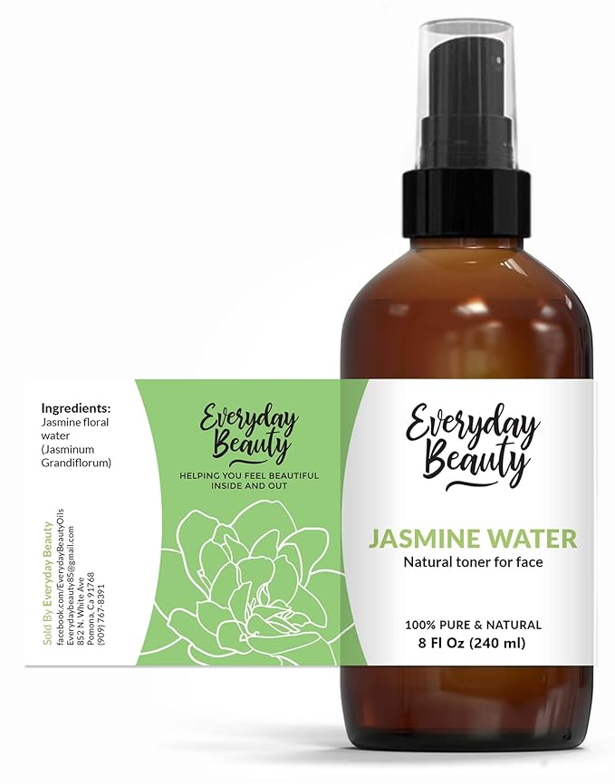 Jasmine Water Facial Toner - All Natural Hydrating Spray Mist for Face and Hair - 100% All Natural Jasmine Water Hydrosol 8oz with Fine Mist Cap