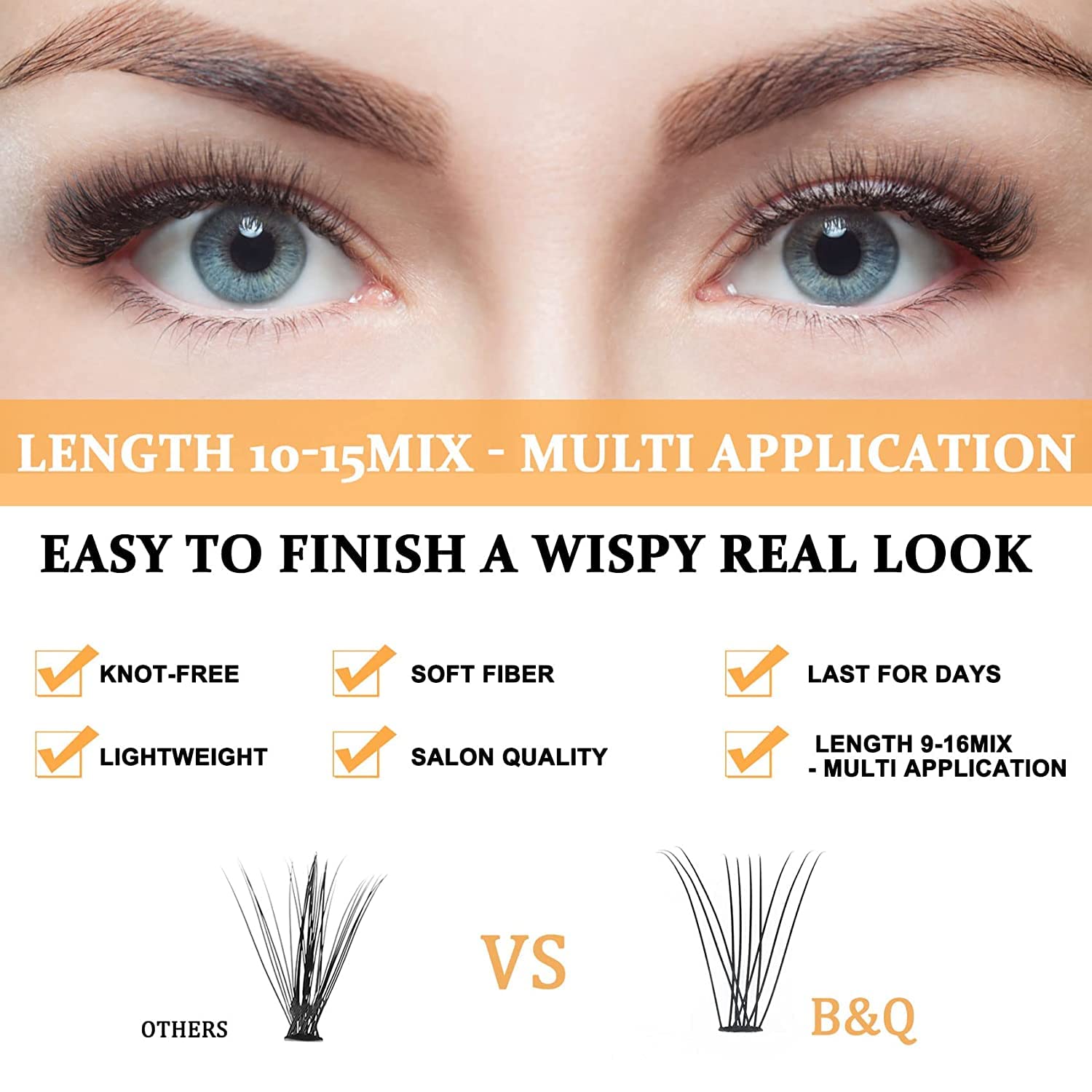 B&Qaugen Lash Clusters 10D-C-9-16MIX LASH Individual Lashes 280 Clusters False Eyelash 10D 20D Lash Clusters Extensions Individual Lashes Cluster DIY Eyelash Extensions (10D-C-9-16MIX)