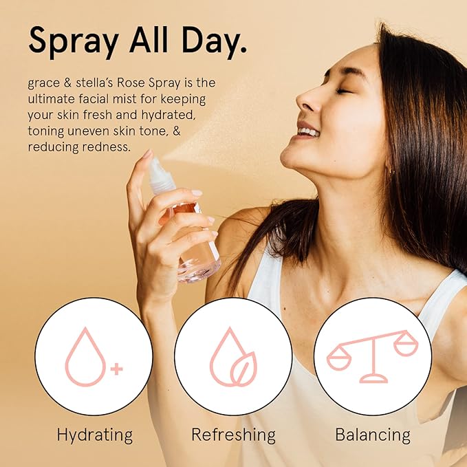 grace & stella Award Winning Rose Water Facial Spray (30ml) - Vegan - Rose Water Spray Toner for Face - Rose Spray Facial Mist - Rosewater Spray Rose Hydrosol
