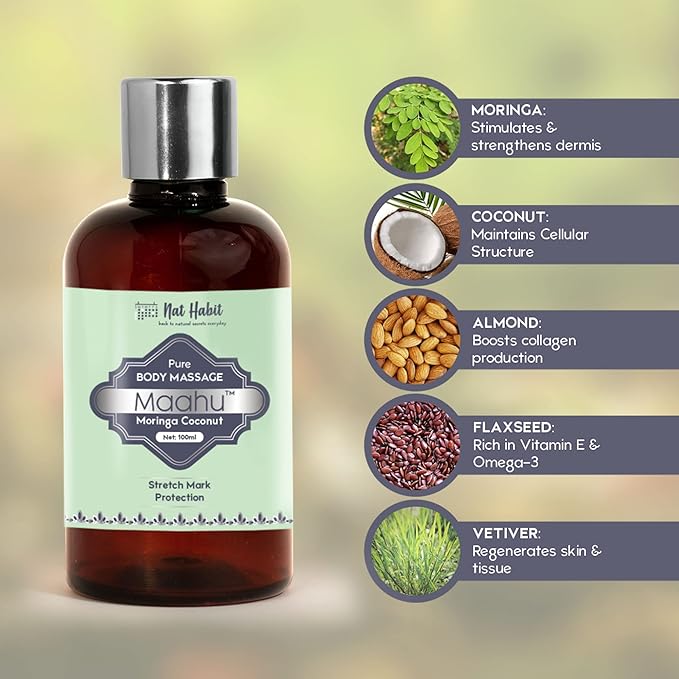 Pure Moringa Coconut Maahu, Ayurvedic Body Massage Oil, 100ml
