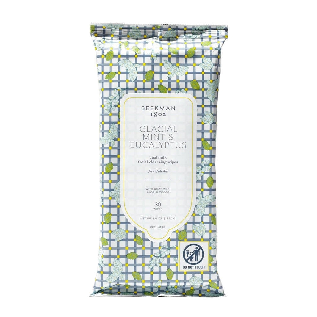 Beekman 1802 Glacial Mint & Eucalyptus Face Wipes - 30-Count - Scented - Cleanses, Nourishes & Hydrates - With Goat Milk, Aloe Vera - Good for Sensitive Skin - Cruelty Free