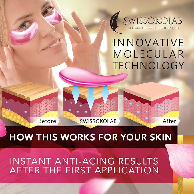 SWISSÖKOLAB Under Eye Patches For Puffy Eyes 24k Gold Eye Mask Dark Circles And Puffiness Collagen Eye Gel Pads Moisturizing & Reducing Wrinkles Anti-Aging Hyaluronic Acid (Japanese Series)