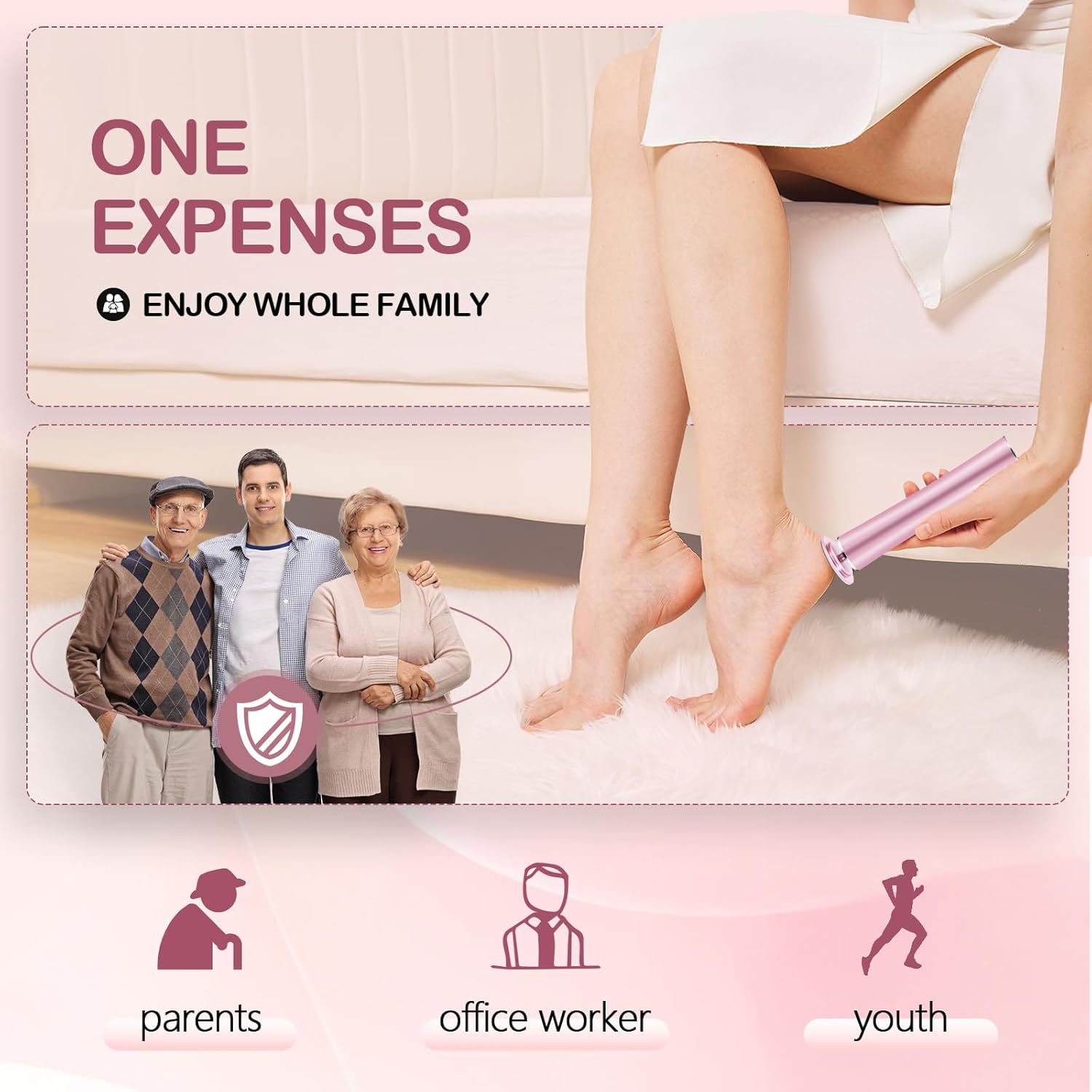 Cordless Electric Foot Callus Remover,Rechargeable Grinder Tool for Feet Dead Skin,Professional Pedicure File Heel Sander with 60pcs Replacement Sandpaper Pads(Pink)