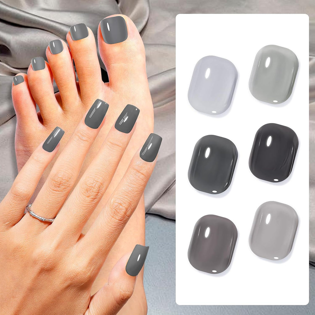 GELLEN Gray Nail Polish Set, Fall Winter Trendy Grey Regular Nail Polish Quick Air Dry 6 Dark Light Colors for Women Gifts DIY Fingernail Toe Nails Home Salon, Not Gel, Hema Free, Non-toxic, No Chip