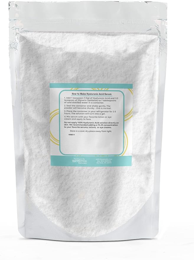 Unpretentious Epsom Salt & Hyaluronic Acid Powder Bundle, Various Sizes, Cosmetic Grade, Clear Resealable Bags
