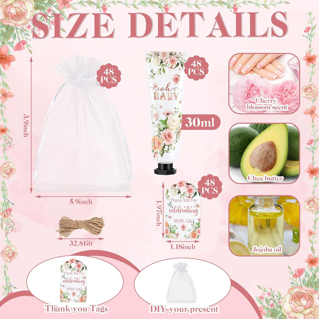 48 Sets Baby Shower Hand Cream Party Favors for Guests Gift Bulk Travel Size Hand Lotion Set for Baby Shower Wedding Christmas(Flower)