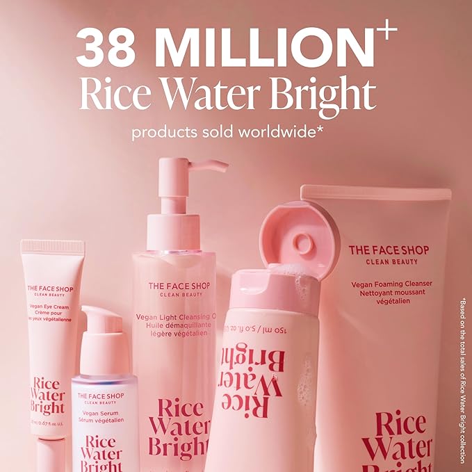 The Face Shop Rice Water Bright Foaming Facial Cleanser with Ceramide, Gentle Face Wash for Hydrating & Moisturizing, Vegan Face Cleanser, Makeup Remover, Korean Skin Care for All Skin Types, 150ml