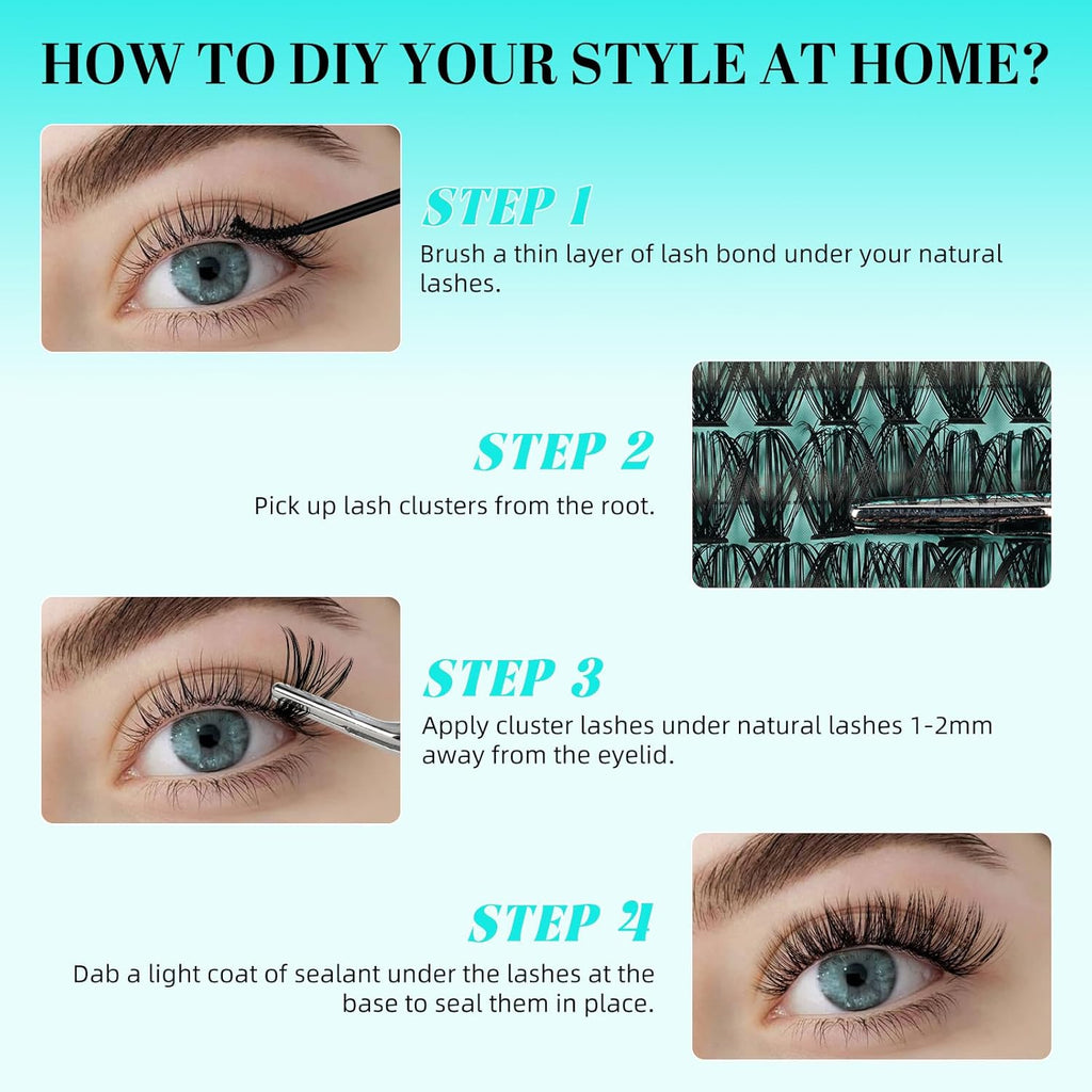 Lash Clusters 240pcs Eyelashes Cluster Individual Wispy Lashes Thin Band for D Curl Lash Extension Eyelashes for Beginners at Home,False Eyelashes Soft Eyelash Clusters(40D,D-Mix9-16mm)