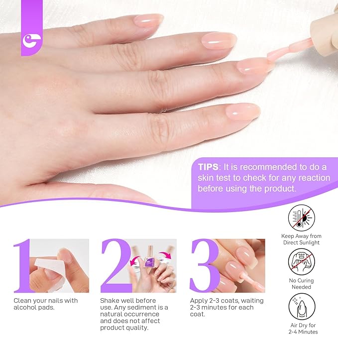 Gelike EC Nail Strengthener for Woman: Nude Blush 6 in 1 Natural Nail Hardener Extra Strong and Growth - Nail Polish Hardener for Weak and Damaged Nails