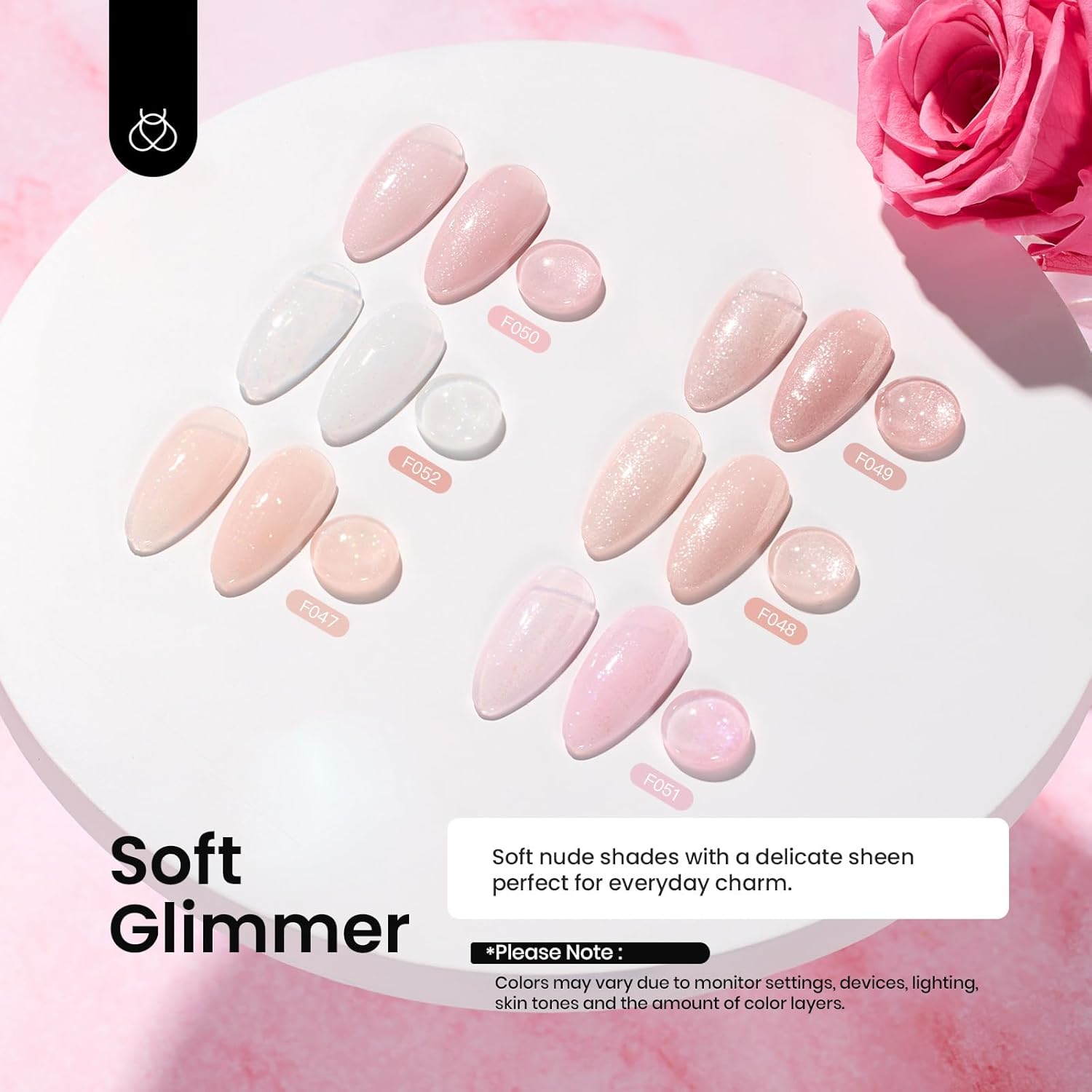 Beetles Rubber Base Color Gel Nail Polish Set 6 Colors Glitter Nude Pink Color Base 5 in 1 White Gel Polish Strengthener for Thin Nails Soak Off U V Nail Art DIY Gift for Women