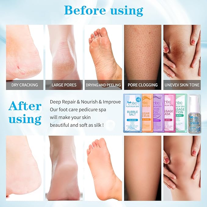 Pedicure Foot Soak Set - Upgraded 6 in 1 Foot Spa, Foot Bath Spa, Pedicure Kit, Foot Soak for Tired & Dry Cracked Feet, Athletes Feet and Calluses (Pacific Waves)