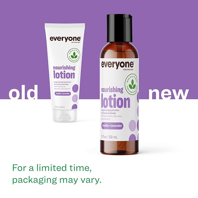 Everyone Nourishing Hand and Body Lotion, Travel Size, 2 Ounce (Pack of 12), Vanilla and Lavender, Plant-Based Lotion with Pure Essential Oils, Coconut Oil, Aloe Vera and Vitamin E