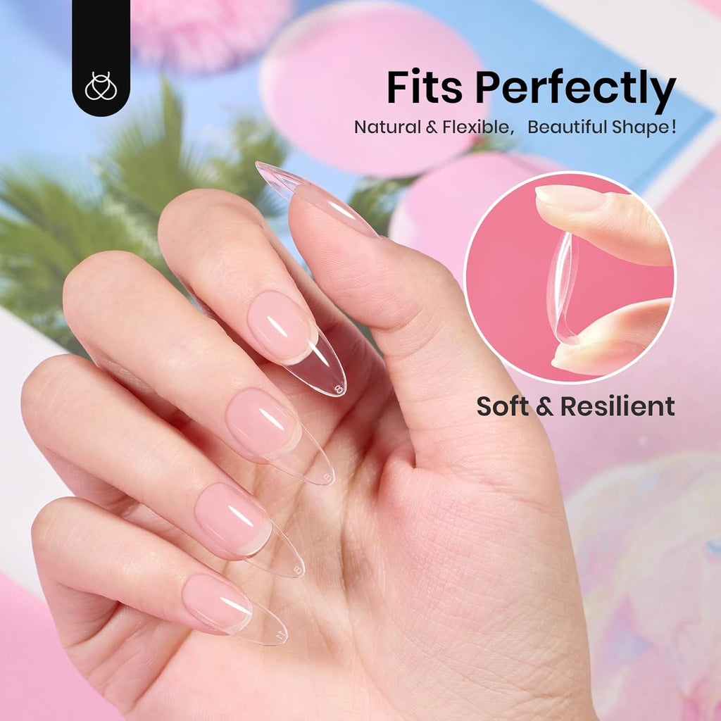 Beetles Gel Nail Tips Clear, Almond Medium, 288Pcs 10 Sizes, Pre-shaped Full Cover Soft Acrylic False Press On Nail Tips Almond Shape Easy Home DIY Fall Fake Nail Extension Art Salon Gift for Women