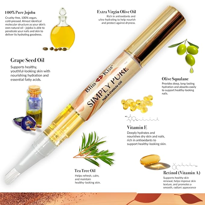 Bliss Kiss | 4 Pumpkin Spice Latte Scent Nail | Oil Cuticle Pen w/Vitamin E & Jojoba⏤Nail Strengthener Nail Growth Serum for Brittle Peeling Breaking Thin Nails