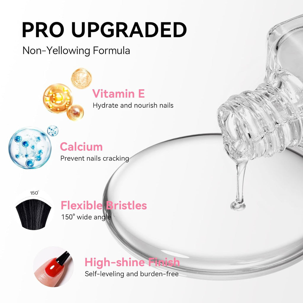 Clear Pink Base Top Coat Clear Nail Polish, Sheer Pink Base Ridge Filler Strengthening Anti Chip Nail Concealer, Non Gel, Salon Quality, Quick Dry Home DIY Nail Art Gift Set