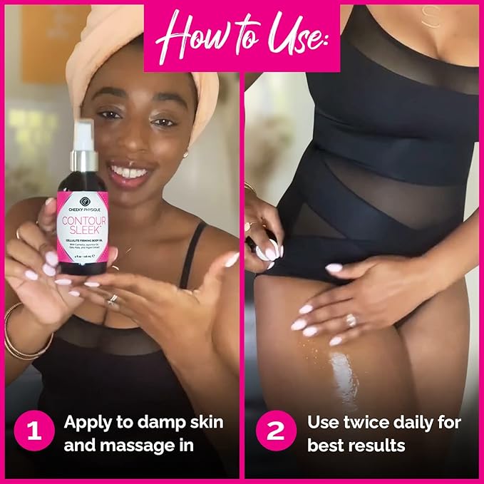 Contour Sleek Cellulite Smoothing Oil - Intensive Anti Cellulite Skin Tightening & Firming Body Oil with Gotu Kola - Natural Detox Oil for Cupping Massage or Lymphatic Drainage Treatment