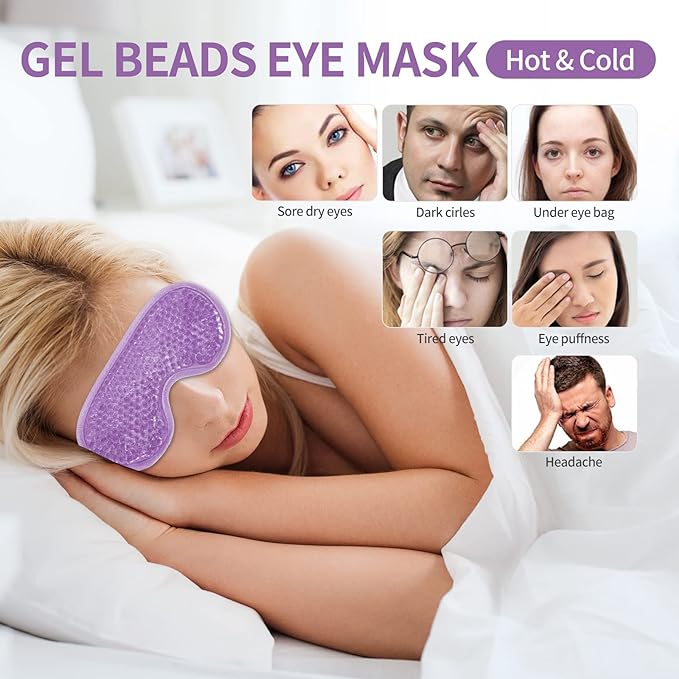 2PCS Gel Eye Mask - Reusable Hot/Cold Therapy for Puffiness, Dark Circles, Migraines & Stress Relief (Purple)