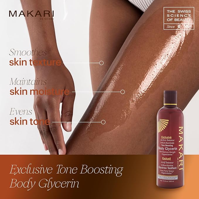 Makari Exclusive Active Intense Tone Boosting Body Glycerin (16.8 oz) | Skin-Brightening Body Glycerin | Moisturizes and Softens | Promotes Even Skin Tone | for All Skin Types Except Sensitive