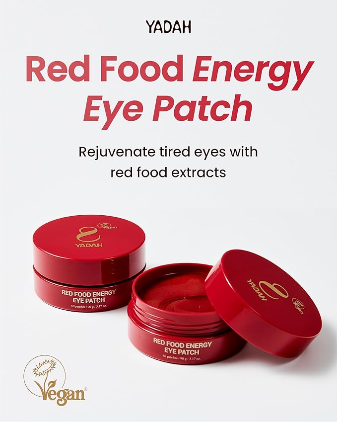 YADAH Red Food Energy Eye Patch 60 Pairs - Hydrogel Under Eye Mask with Pomegranate & Ginseng for Firming, Hydration & Puffiness Reduction.