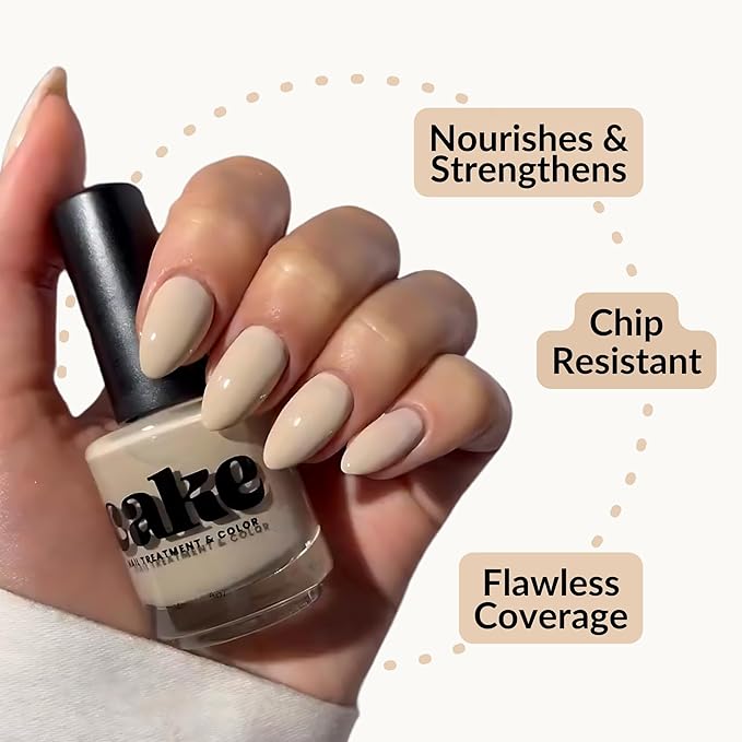 Nail Strengthener & Nail Polish Duo, Nail Repair for Damaged Nails, Nail Hardener & Growth, Non Toxic, Professional Applicator Brush, Keratin Enriched (See You Latte) - CAKE Power Boost (1 fl oz)
