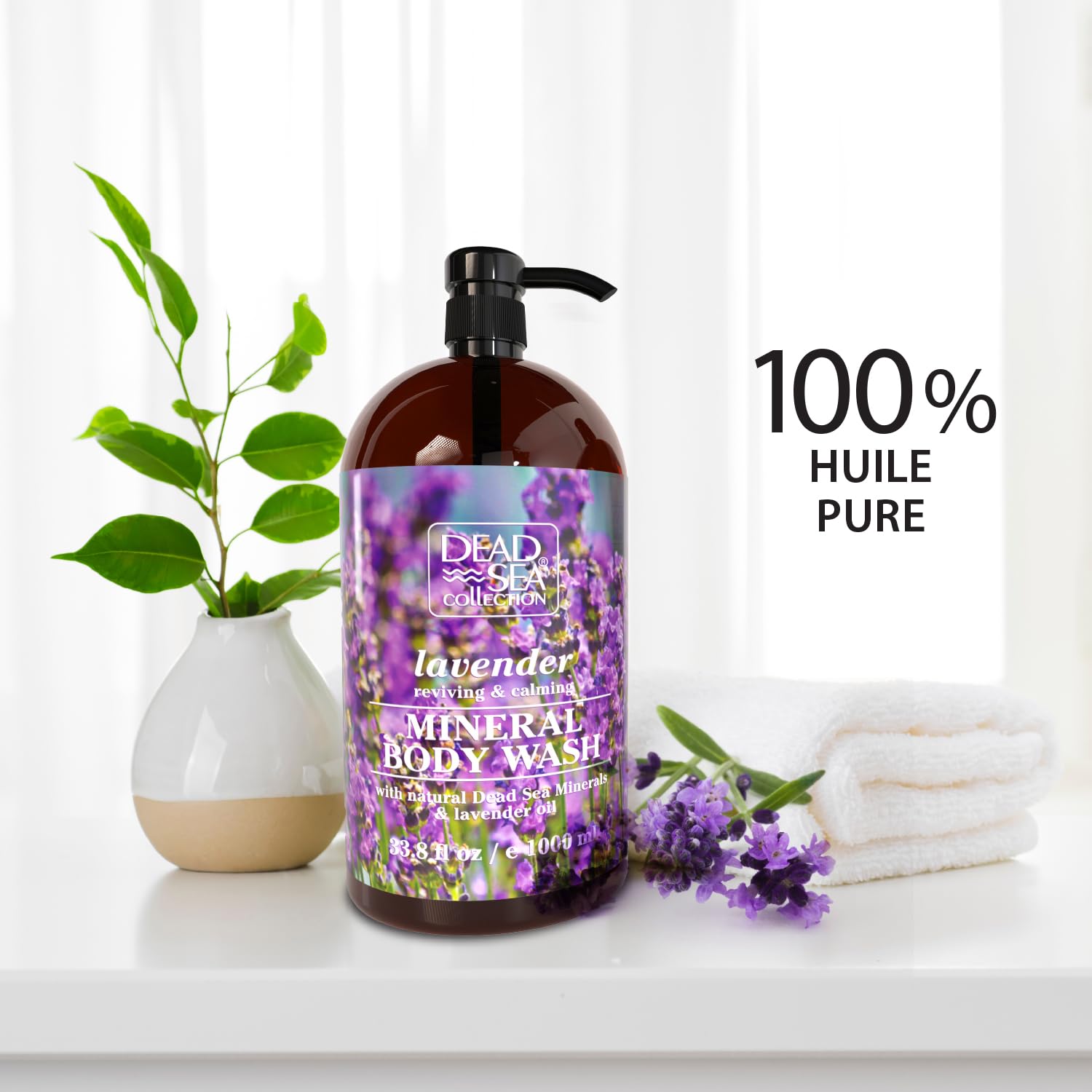 Dead Sea Collection Lavender Body Wash for Women and Men - with Pure Dead Sea Minerals and Lavender Oil - Gentle Cleanses and Moisturizes Skin (33.8 fl. oz)