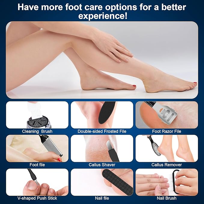 Electric Foot Callus Remover, IPX7 Waterproof Pedicure Kit Rechargeable Calloused Feet Remover Tool with LCD Display, 2-Speed Dual Motors for Efficient Exfoliation of Dead Skin on Feet
