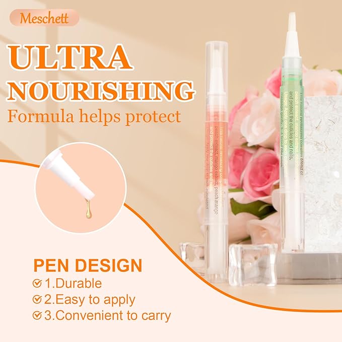 Meschett 4PCS Cuticle Oil Pens with Nail File for Nail Care, Nail Pen Oil with Natural Ingredients, Fingernails and Toenails Oil Cuticle for Repairing Cracked(Mix Flavors)
