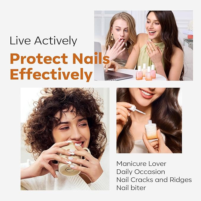 modelones Nail Strengthener, 8-in-One Nail Ridge Filler Base Coat Nail Polish Repair Nail Growth Treatment for Thin and Damaged Nails, Sparkling Champagne, 15ml