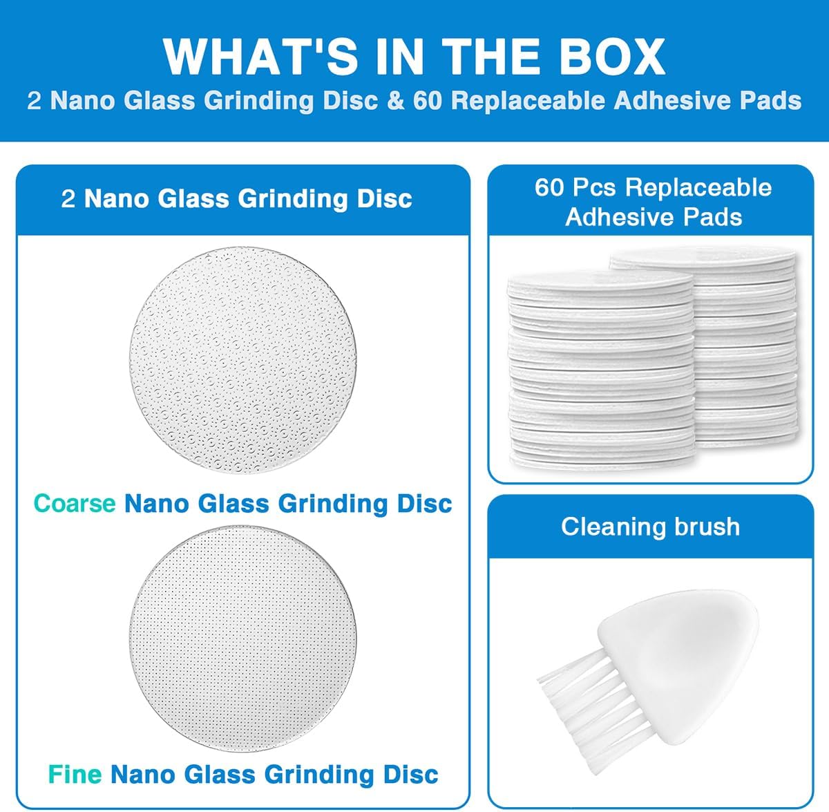 2 Pcs Nano Glass Grinding Replaceable Disc for Dermave Electric Foot Callus Remover with 60 Pieces Replaceable Round Double-Sided Adhesive Pads